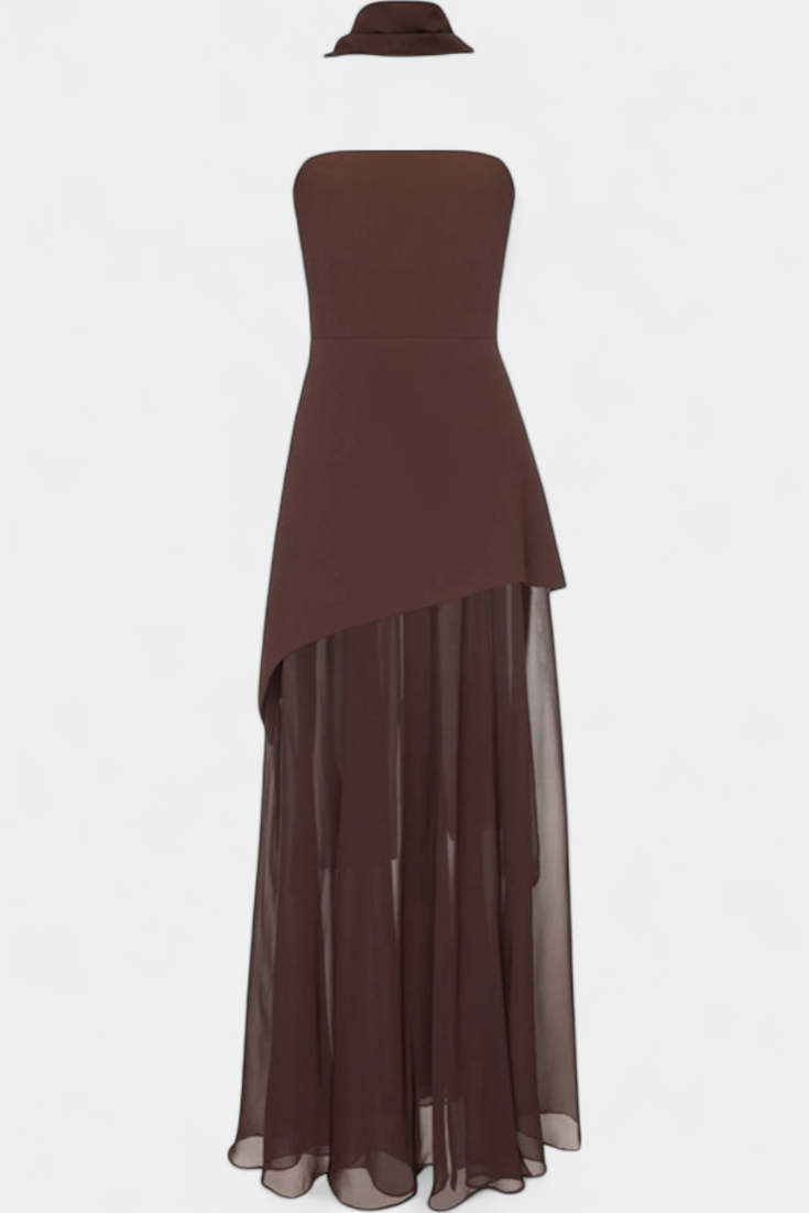 Райна Макси Рокля без Ръкави от Шифон с Боков Разрез