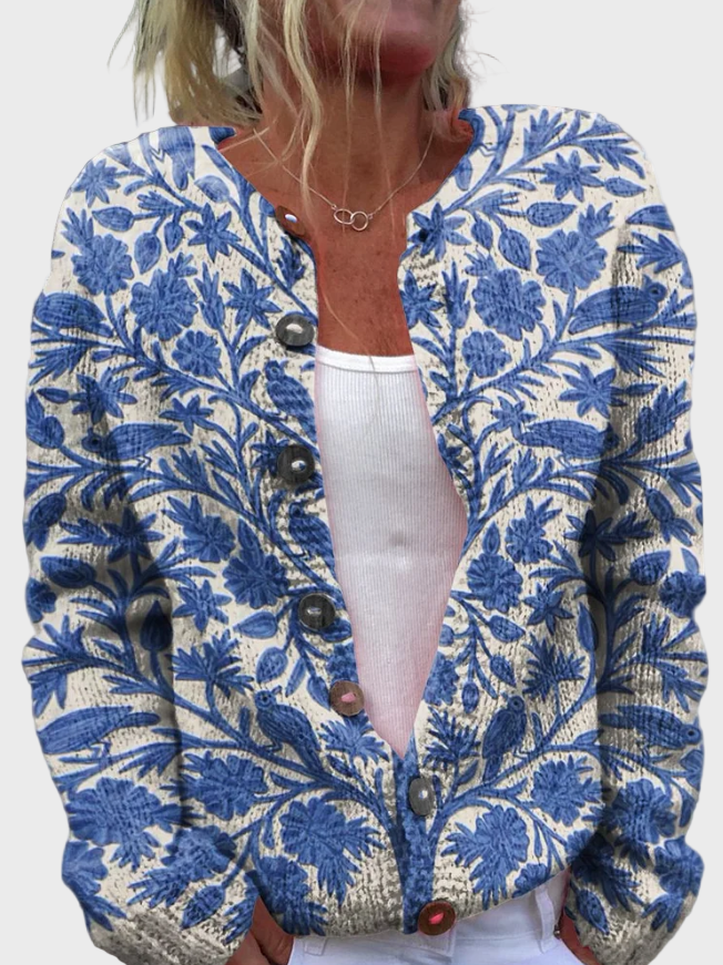 Плетен елек с цветен десен