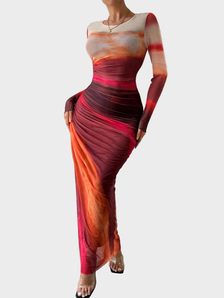 Торина – Дълга удобна рокля с десен