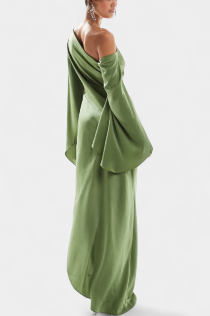 Франка Асиметрична Макси Рокля с Едно Рамо и Оформен Талия