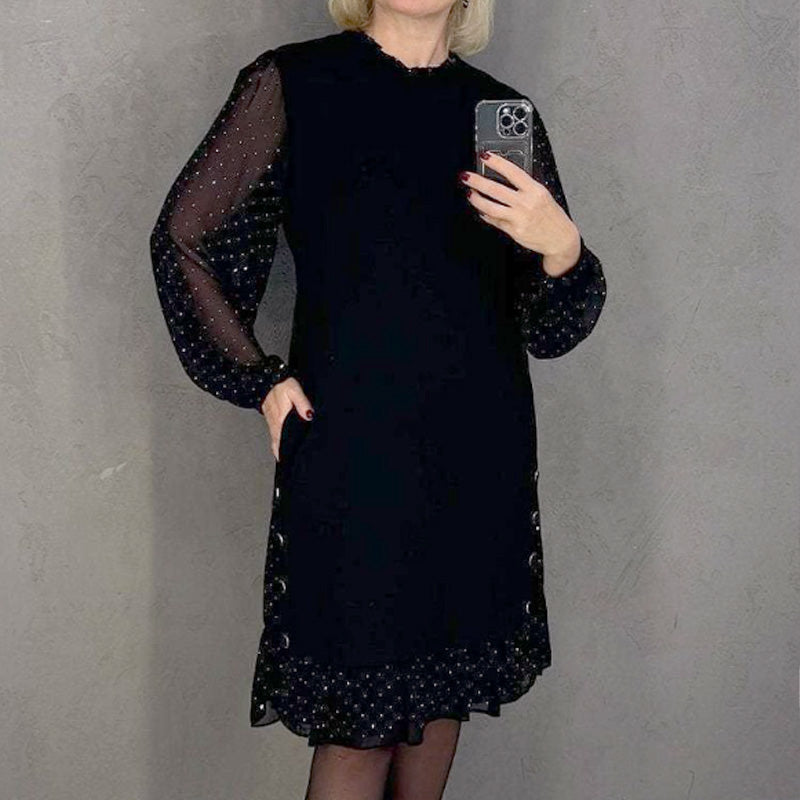 Дамски рокли с кръгло деколте и кристали в единен цвят