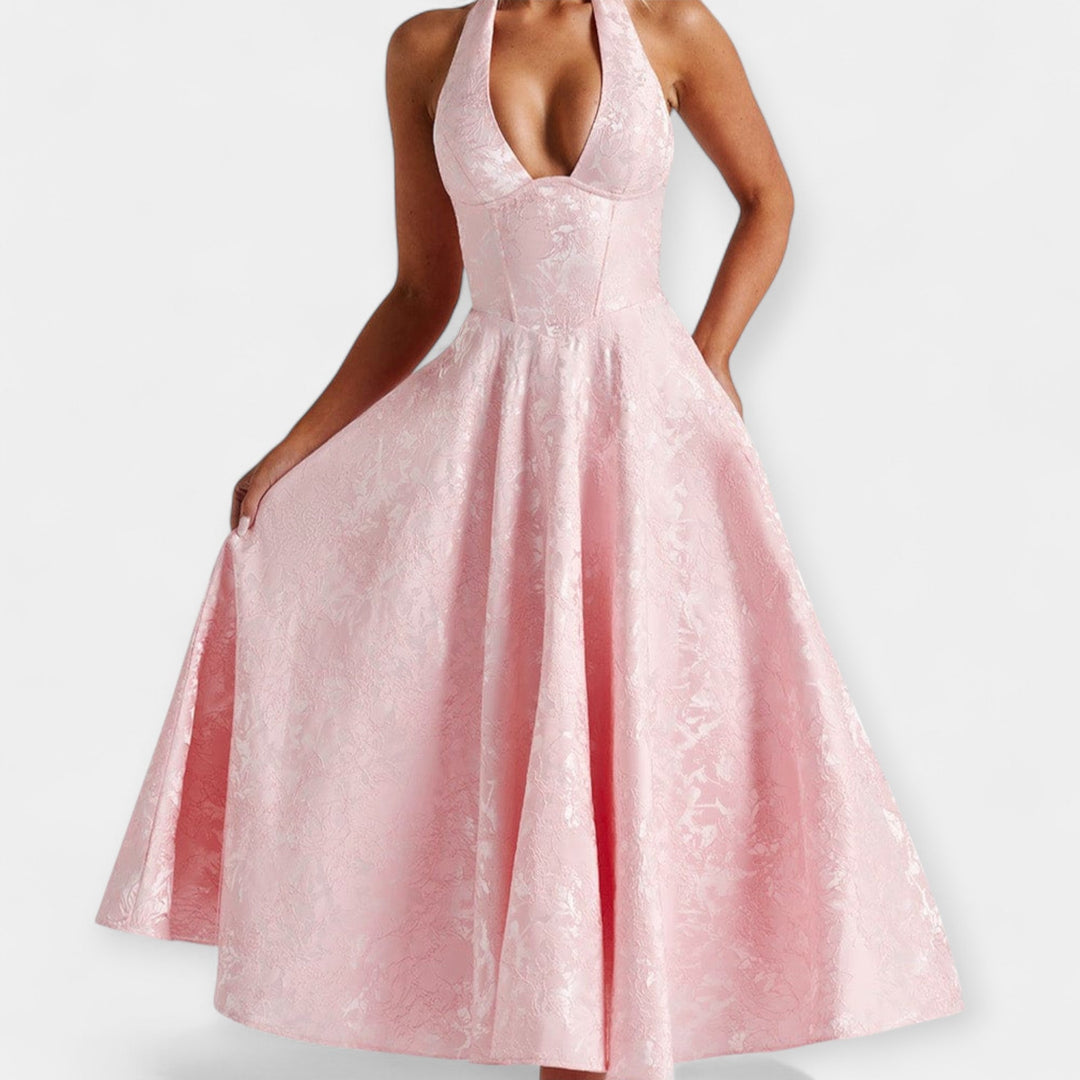 Миди Рокля с Отворен Гръб и Корсетен Дизайн