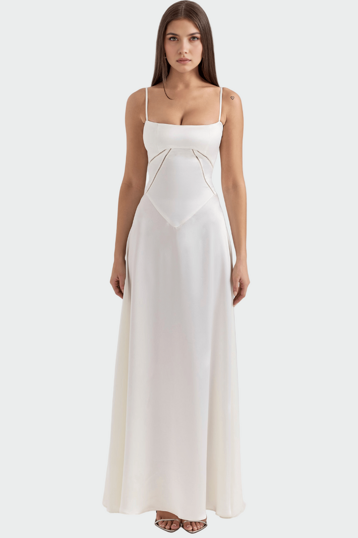 Сатенена макси рокля с тънки презрамки