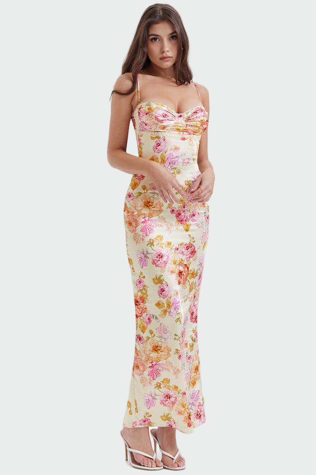 Роза | Сатенена цветна рокля