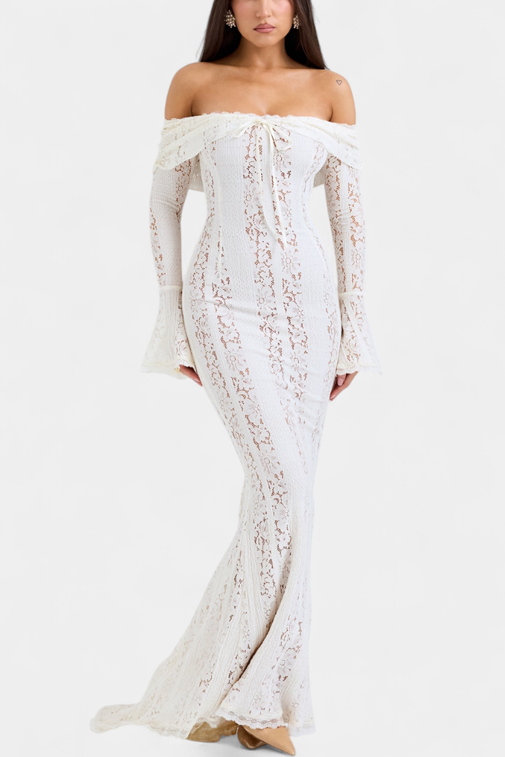 Макси рокля "Josipa" с открити рамене от дантела