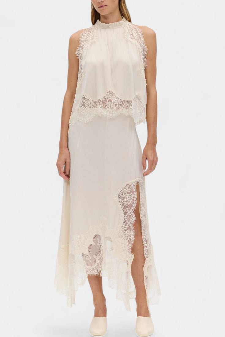 Нада Миди Пола с Дантелени Детайли и Асиметричен Подгъв