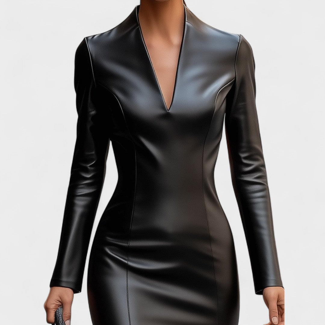 Лада - Тясна рокля от изкуствена кожа