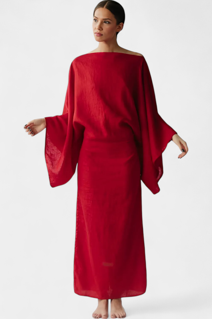 Филипа - Кимоно рокля от лен и памук с пояс